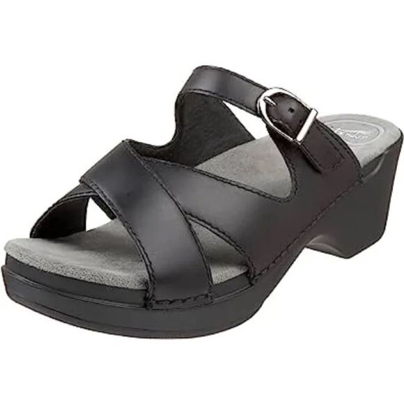 Dansko Sela Black Leather Adjustable Sandals Shoes 9802020200 Womens 41 US 9.5 - Picture 1 of 9